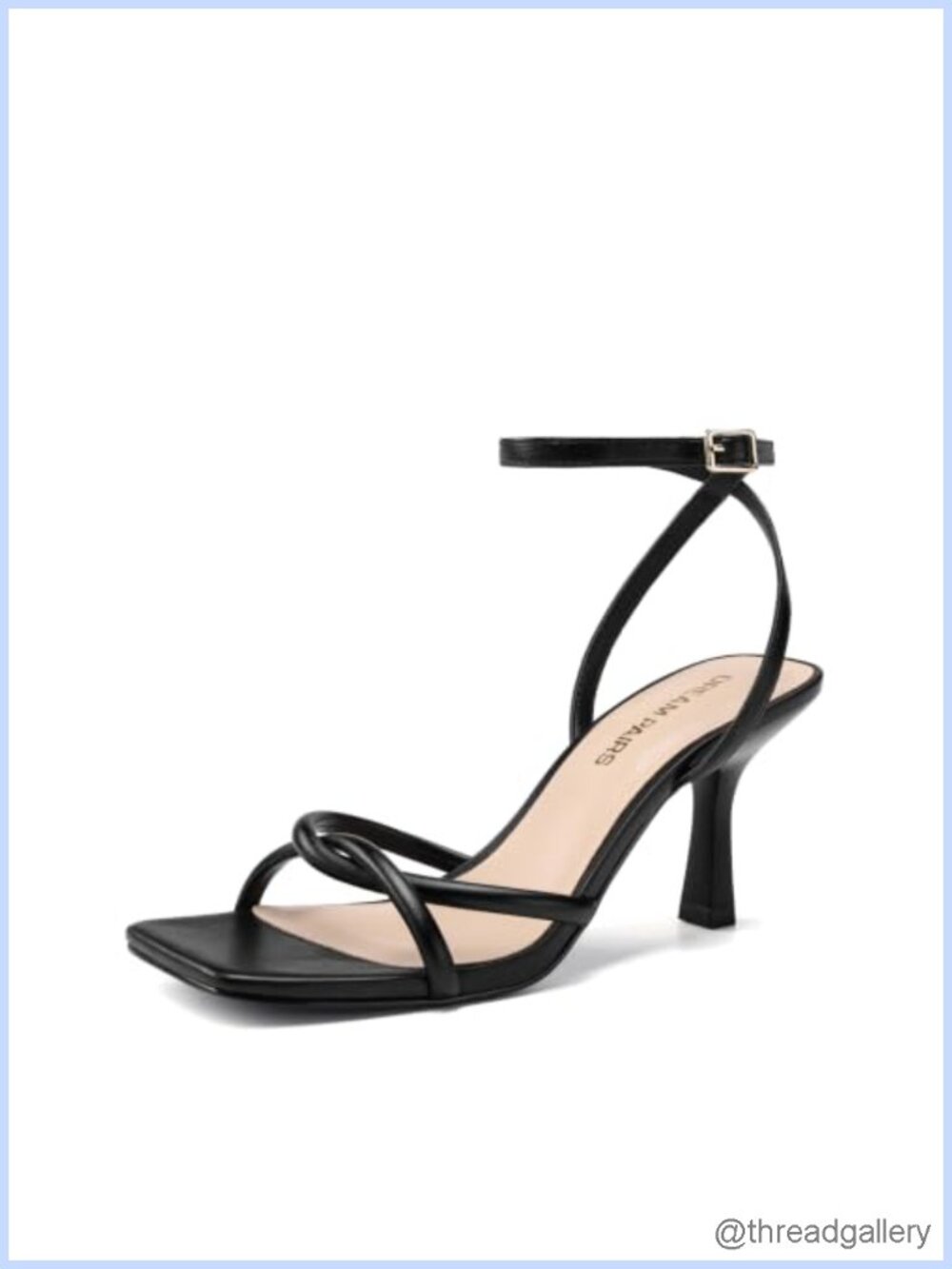 Women's Kitten Low Heel Ankle Strap Sandals Faux Leather Square Toe